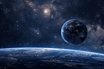 Naklejka premium Two Worlds: Earth and a Distant Planet