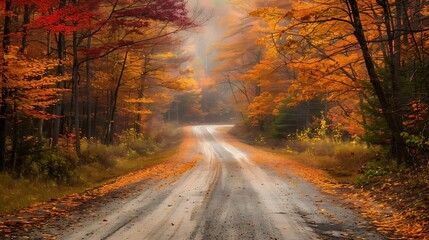 Obraz premium autumn trees and road