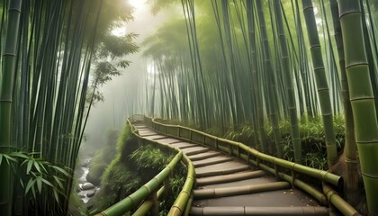 Breathtaking Panoramic View Of A Misty Bamboo For  2