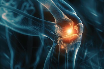 Artistic 3D rendering of knee pain with engaging moody lighting for chiropractic adverts