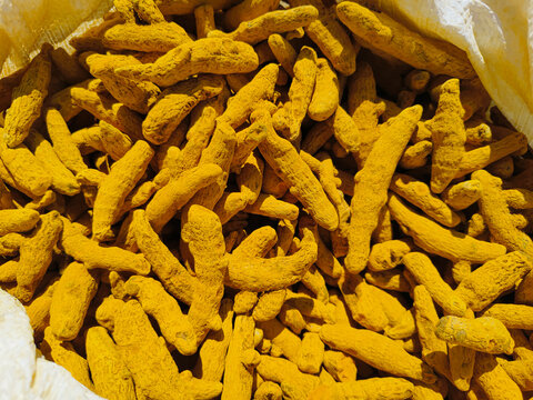 Virali Manjal - Turmeric Stick Closeup Shot at Wholesale market seller.