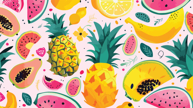 Vector tropical fruit background with pineapple man