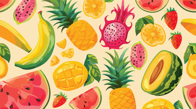 Vector tropical fruit background with pineapple man