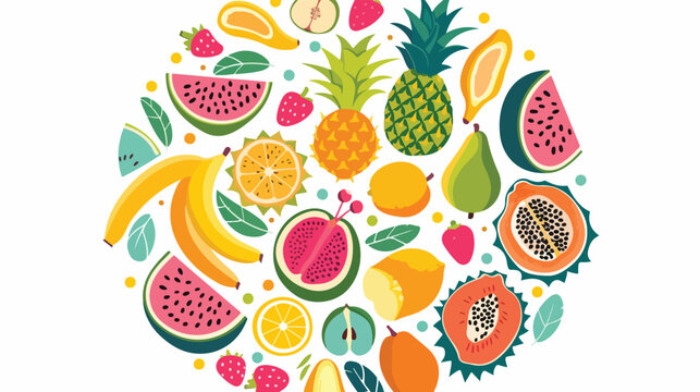 Vector tropical fruit circle background with durian