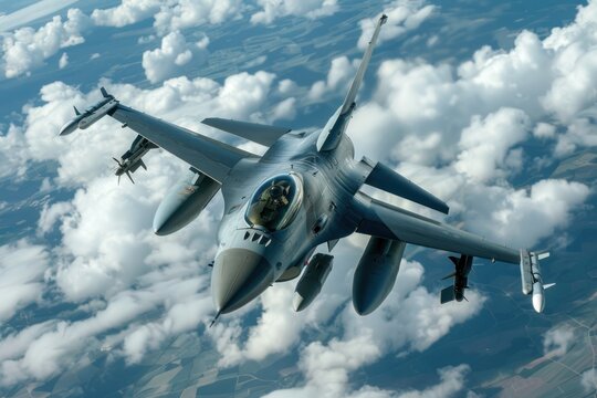 Fighter jet F-16 in the sky