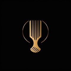 Elegant image of a golden fork & spoon creating a circle with negative space on a black background Represents fine dining and culinary arts