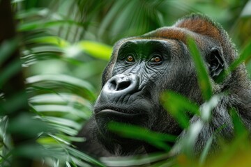 Obraz premium Gorilla in the rainforest. Wildlife scene from nature
