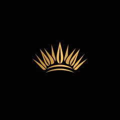 A minimalist design showcasing a golden crown silhouette against a deep black backdrop, portraying luxury and regal elegance - obrazy, fototapety, plakaty