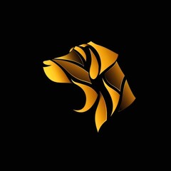 abstract, geometric representation of a tiger with bold golden hues contrasted against a deep black background, creating a striking visual