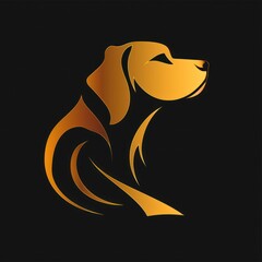 A stylized silhouette of a dog portrayed in a golden gradient on a stark black background, capturing a majestic and elegant representation of the animal