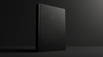 A black book rests on black background, mockup