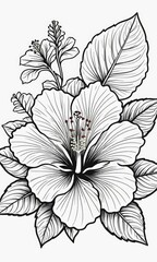 Hibiscus flower isolated coloring page line art for kids