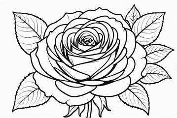 rose flower isolated coloring page line art for kids