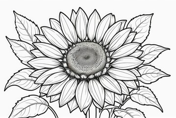 Sunflower flower isolated coloring page line art for kids 