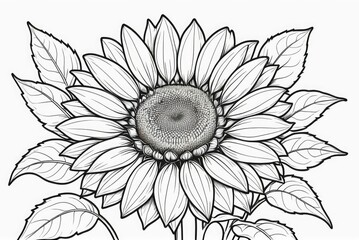 Fototapeta premium Sunflower flower isolated coloring page line art for kids 