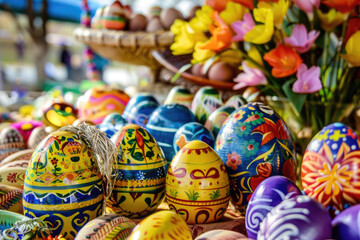 Fototapeta na wymiar A vibrant display of Easter joy with 'Feliz Pascoa' greetings in Brazil