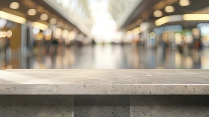 Stone table top with copy space. Airport background