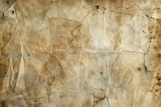 Old rough antique parchment paper texture background with distressed vintage stains, worn torn edges