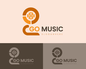 Music logo design and vector art with G and GO sign template.