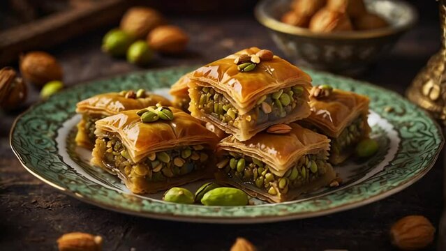 sweet baklava with nuts in a plate delicious