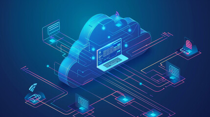 Cloud computing. Cloud storage technology concept background. Data transfer.