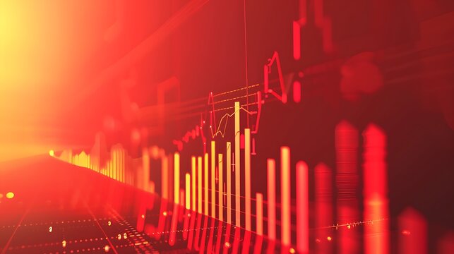 A red background material with the image of a rising graph