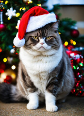 Fototapeta na wymiar cat with Christmas hat
