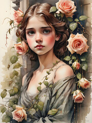 Imagine a beautiful woman posing in a garden, exuding elegance and happiness amidst blooming flowers and wearing a stylish dress, capturing the essence of spring and bridal glamour