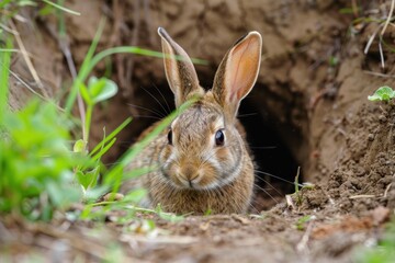 Naklejka na ściany i meble Rabbit of hole a shallow burrow in the ground