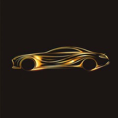 stylized, golden light outline of a sleek, futuristic car design set against a deep black background, emphasizing the concept of innovation