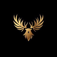 A majestic golden stag silhouette stands out on a sleek black background, symbolizing power, elegance, and mystery in a minimalist design