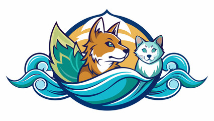 cat--dog-and-waves-logo vector illustration 