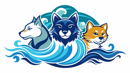 cat--dog-and-waves-logo vector illustration 