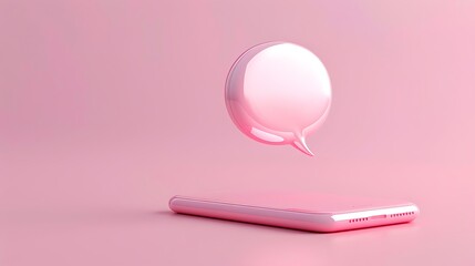 Alert chat bubble on mobile isolated on pink background