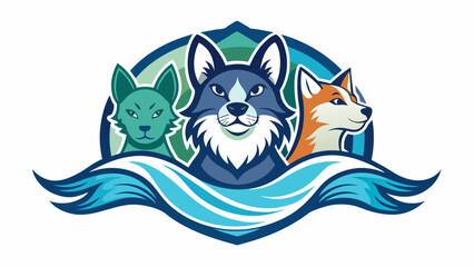 cat--dog-and-waves-logo vector illustration 