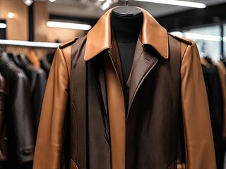 luxury Many brown colour black man coat for sale in luxury modern shop boutiques.,, coat details.