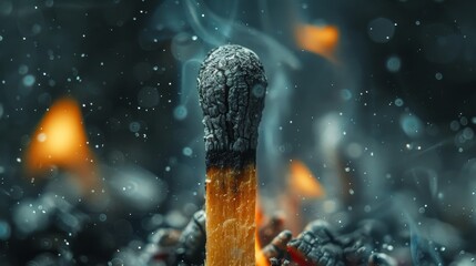 A matchstick is lit and the flame is barely visible. The image has a moody and mysterious feel to it