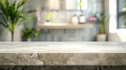 Stone table top with copy space. Bathroom background - 772399304