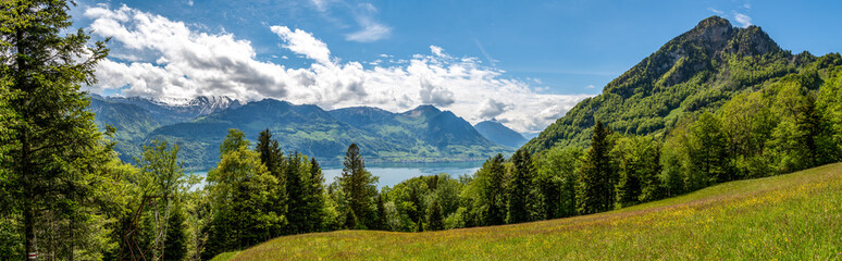 Beautiful view on lake Luzern and Swiss Alps