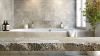 Stone table top with copy space. Bathroom background