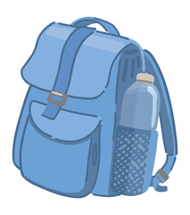 Casual backpack clipart. School bag, outdoor adventure doodle isolated on white. Cartoon vector illustration.