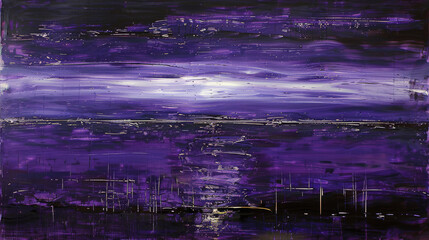  A picture depicting a lavender sky above a watery landscape featuring an urban scenery at its base
