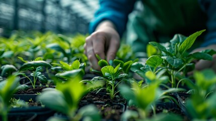 Close-up shot of picking fresh and green lettuce by hand