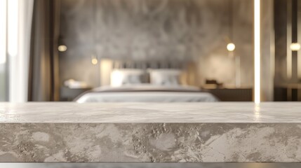 Stone table top with copy space. Bedroom background - 772402128