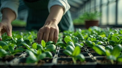 Close-up shot of picking fresh and green lettuce by hand