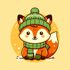 Obraz premium Cuddly Winter Fox with Stylish Green Attire