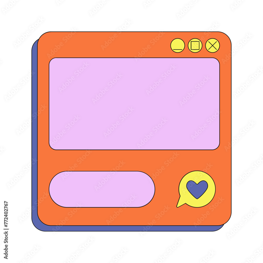 Aufkleber retro user interface box frame. ui browser computer with retro bold style for 90s, y2k style. vector