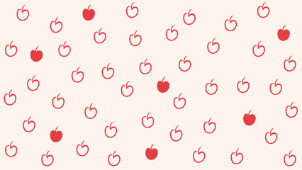 Seamless one line apple pattern. Hand drawn sketch in red on a pale pink background. Vector illustration with summer print in flat style.
