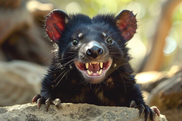 A derpy Tasmanian devil with a goofy expression and big, sharp teeth - obrazy, fototapety, plakaty