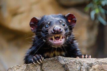 Naklejka premium A derpy Tasmanian devil with a goofy expression and big, sharp teeth